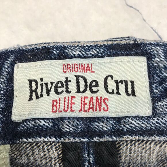 RIVET DE CRU Jayden Jean Men 34x32 Destroyed Distressed Rip Repair Denim Blue - Picture 11 of 16